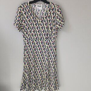 FLAX Women's Dress Art Deco‎ 100%Rayon Short Sleeve Size Petite Tropic